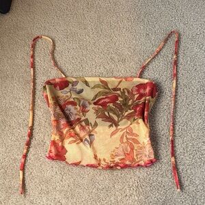 Floral Print Spaghetti Strap Crop Top - Yellow & Red